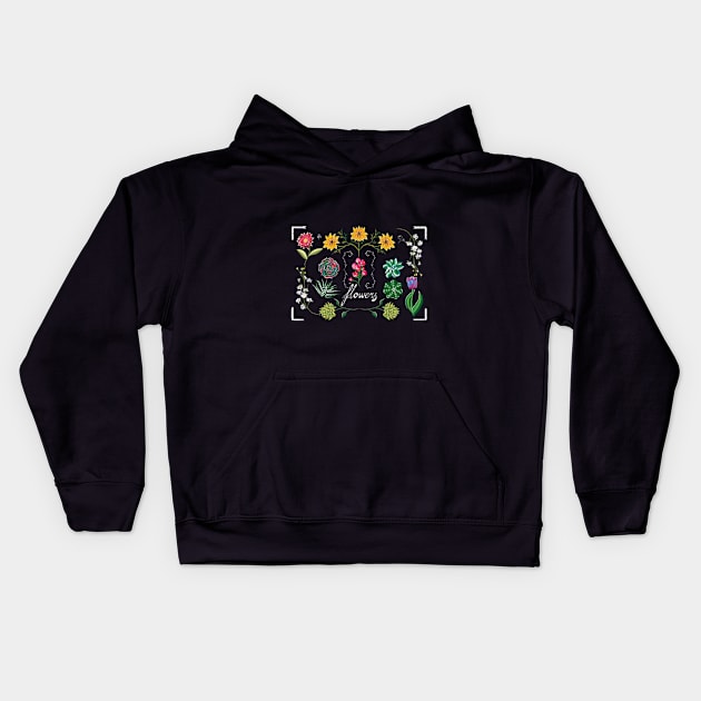 Blackboard Flowers Kids Hoodie by KirmiziKoi